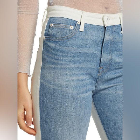 NEW! JONATHAN SIMKHAI Size 27 RIVER HIGH-RISE STRAIGHT Jean 2 Tone White Blue - Picture 4 of 17